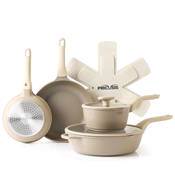 PRICUSIS Nonstick 9 PCS Cookware Set, Non Toxic Frying Pan & Sauce Pan & Saute Pan, Induction Compatible & Dishwasher Safe