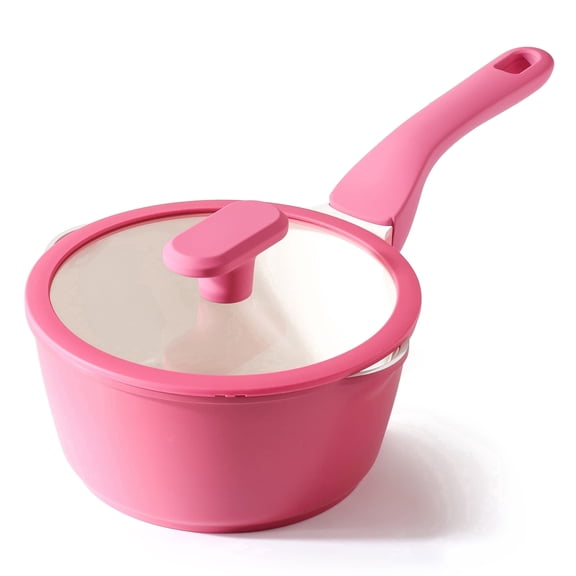 PRICUSIS 2 Qt Ceramic Nonstick Saucepan with Lid, Pour Spouts, Multipurpose Use, Induction Compatible, Dishwasher Safe
