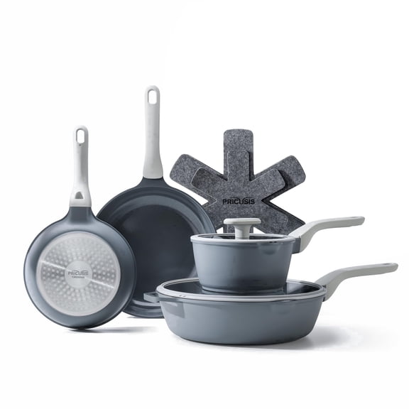 PRICUSIS Ceramic Nonstick 9 PCS Cookware Set, Non Toxic Frying Pan & Sauce Pan & Saute Pan, Induction Compatible & Dishwasher Safe