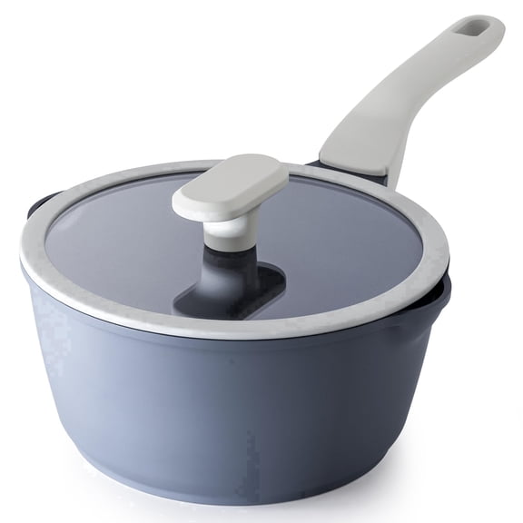 PRICUSIS 2.7 Qt Ceramic Nonstick Saucepan with Lid, Pour Spouts, Multipurpose Use, Induction Compatible, Dishwasher Safe, Gray