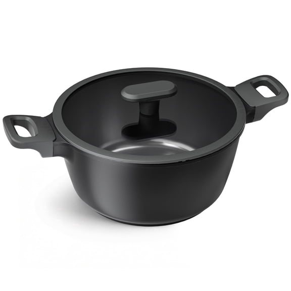 PRICUSIS 4.5 QT Nonstick Stock Pot with Silicone Rim Glass Lid, Oven-Safe, Induction Compatible, Dishwasher Safe