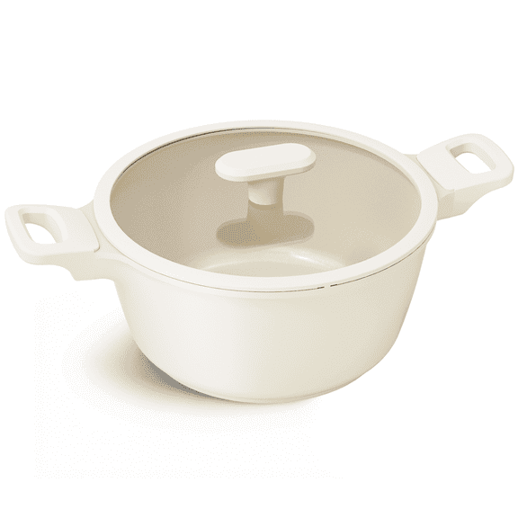 PRICUSIS 4.5 QT Ceramic Nonstick Stock Pot with Silicone Rim Glass Lid, Oven-Safe, Induction Compatible, Dishwasher Safe