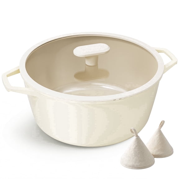 PRICUSIS 7 QT Ceramic Nonstick Stock Pot with Silicone Rim Glass Lid, Oven-Safe, Induction Compatible, Dishwasher Safe