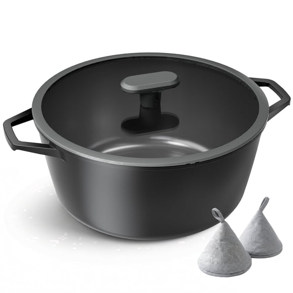PRICUSIS 7 QT Nonstick Stock Pot with Silicone Rim Glass Lid, Oven-Safe, Induction Compatible, Dishwasher Safe