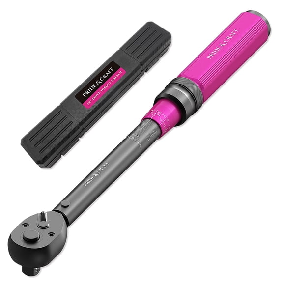 PRIDE&CRAFT 3/8 Inch Drive Click Torque Wrench, 3% High Precision Adjustable Dual Direction, 72-Tooth, 5-50 lbf.ft/6.8-68 Nm Torque Wrench for Bike, Motorcycle and Car Repair, Pink Black