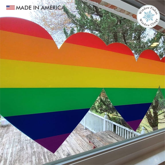 Hearts Flag Pride Border Window Cling Decal, LGBTQ+ Home, Store and Office Decor. Double Sided, Privacy Film, Reusable, Made in America.