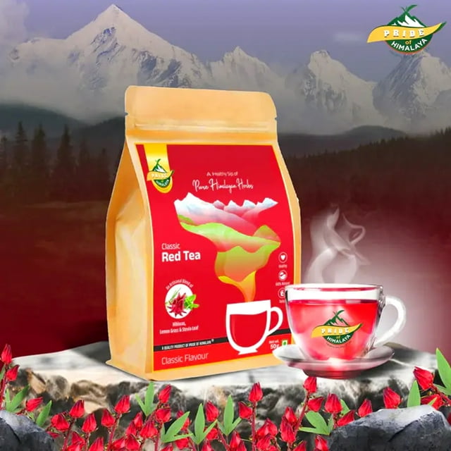 PRIDE OF HIMALAYA Hibiscus Red Tea | Caffeine Free | May Help in Weight Loss | Skin Detox Tea | Immunity Boost Tea | 60 Cups| Loose Leaves | 100 Gm