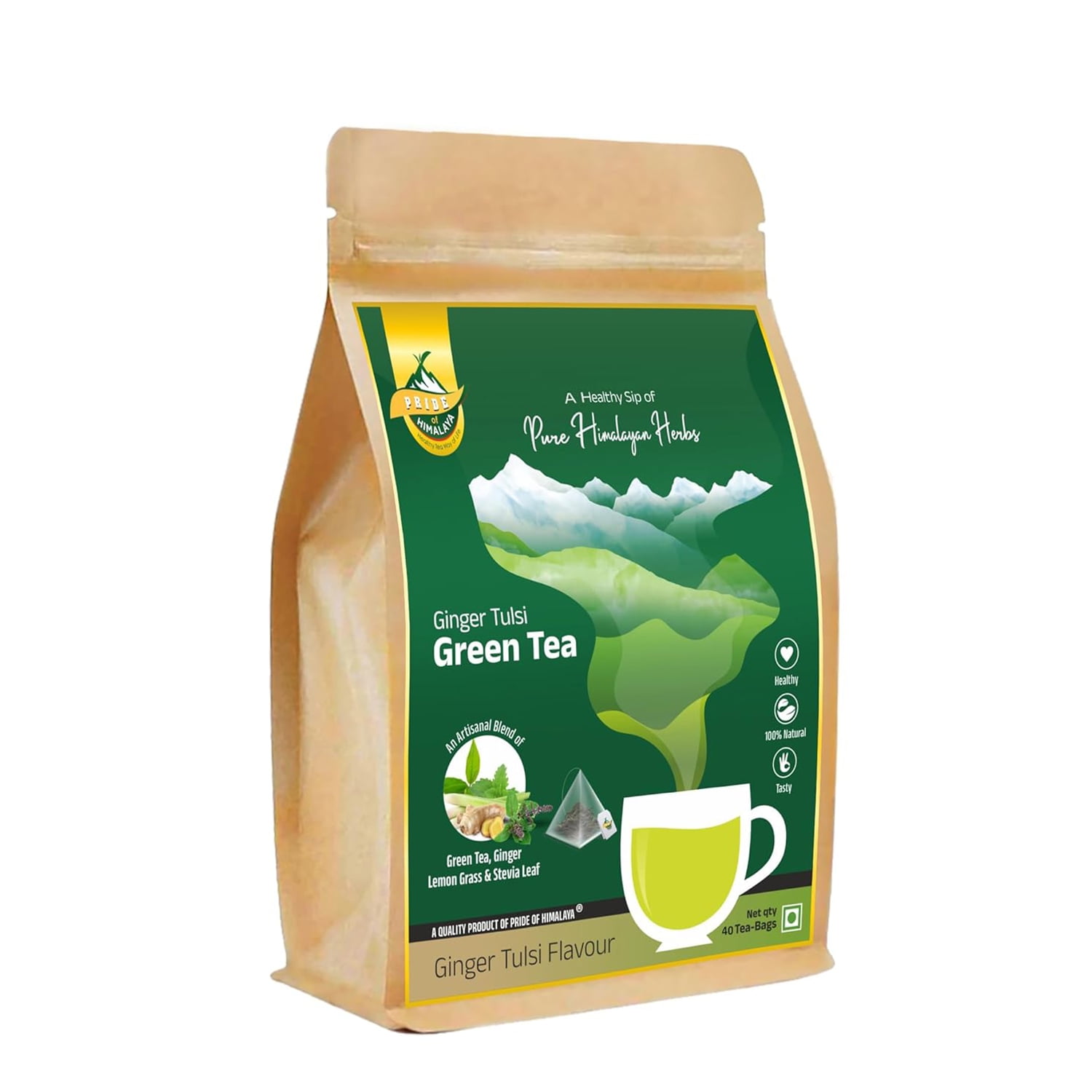 PRIDE OF HIMALAYA Tulsi Ginger Tea Detox Green Tea Herbal Tea with