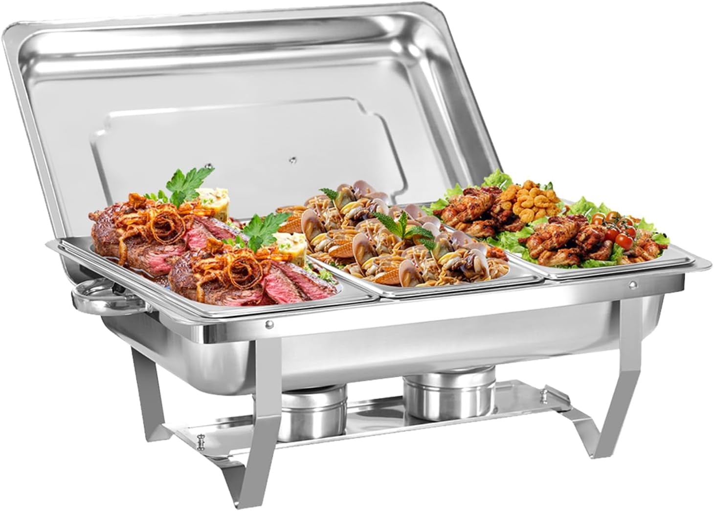 Unbranded Stainless Steel Commercial Electric Chafing Dish Buffet Set - 3 Pan 9.5 Quart Food Warer With Adjustable Teperature In Chafing Dishes - Foto 10