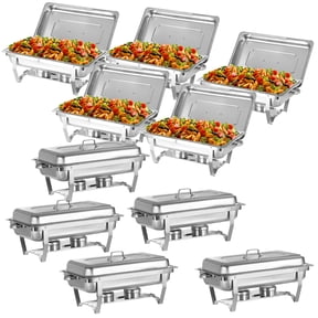PRIJESSE 10 Pack Chafing Dish Buffet Set, 8QT Buffet Servers and Warmers Chaffing Servers Stainless Steel with Hull Pan, Rectangular Food Warmers for Parties Buffets