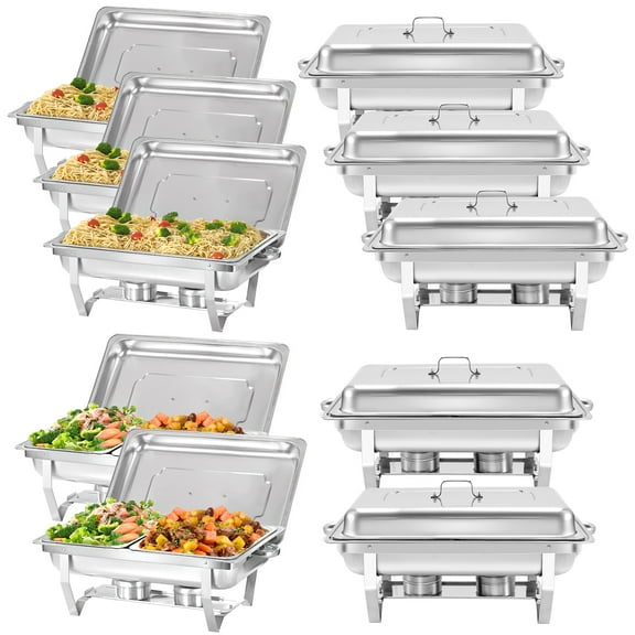 PRIJESSE 10 Pack Chafing Dish Rectangular 8QT Full Pan×6+Half Pan×4 Chafers Stainless Steel Catering Buffet Warmer Set for Parties,Events,Wedding,Dinner
