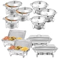 thumbnail image 1 of PRIJESSE 10 Pack Chafing Dish Round 6QT×6+Rectangular 8QT 1/3 Pan×4 Chafers Stainless Steel Catering Buffet Warmer Set for Parties,Events,Wedding,Dinner, 1 of 7