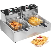 PRIJESSE 12.6QT Capacity Electric Deep Fryer with Baskets & Lids, 12L Countertop Stainless Steel Dual Tank Temperature Control Frying Machine, for Home & Commercial 3400W