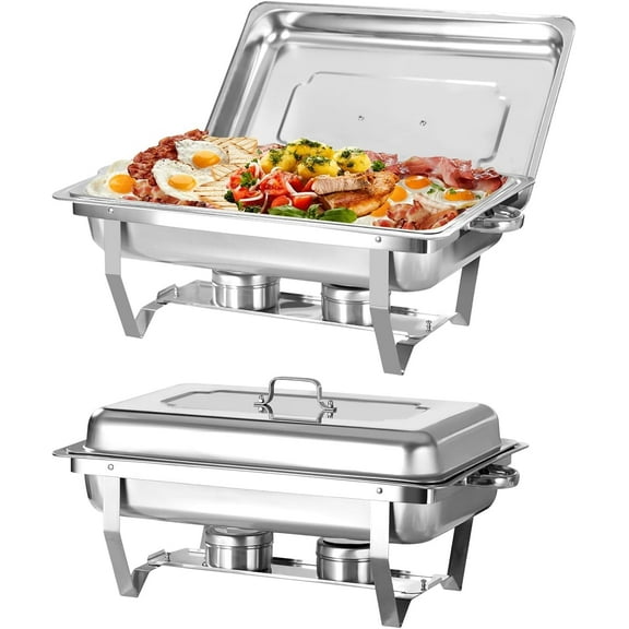 PRIJESSE 2 Pack 9QT Chafing Dish Buffet Set Rectangular Stainless Steel Buffet Catering Warmer Set for Gatherings Banquets, Buffets, Weddings