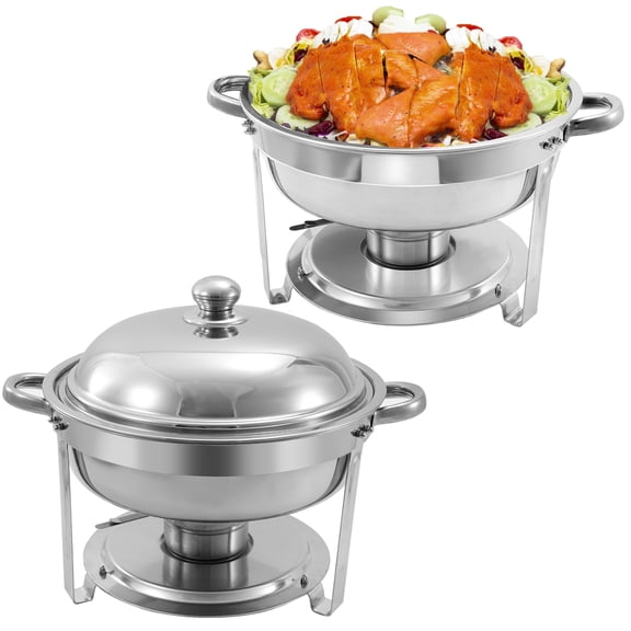 PRIJESSE 2-Pack Chafing Dish Buffet Set, 6QT Round Buffet Servers and Warmers Set, Stainless Steel Catering Food Warmer with Lid for Party