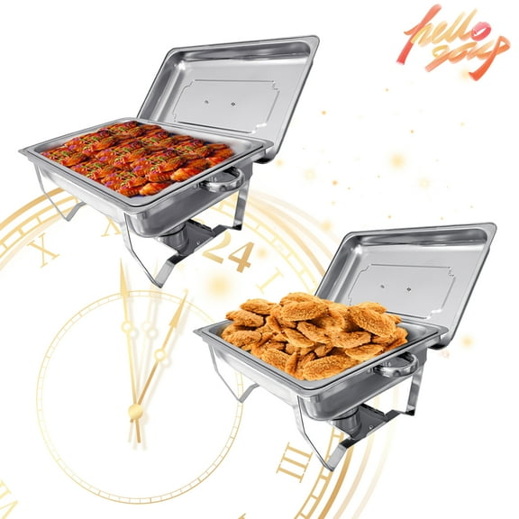 PRIJESSE Dish Buffet Set 8QT Stainless Steel Rectangular Chafers and Buffet Warmer Sets of 2 Pack