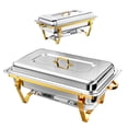 thumbnail image 1 of PRIJESSE 2 Pack Gold 9QT Chafing Dish with Half Size Food Pans, Complete Set Nonstick Stainless Steel Chafer Food Warmer, 1 of 9