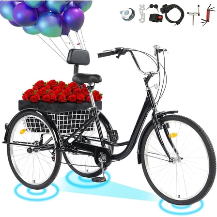PRIJESSE 24" 7-Speed Adult Tricycle with Large Basket, Black
