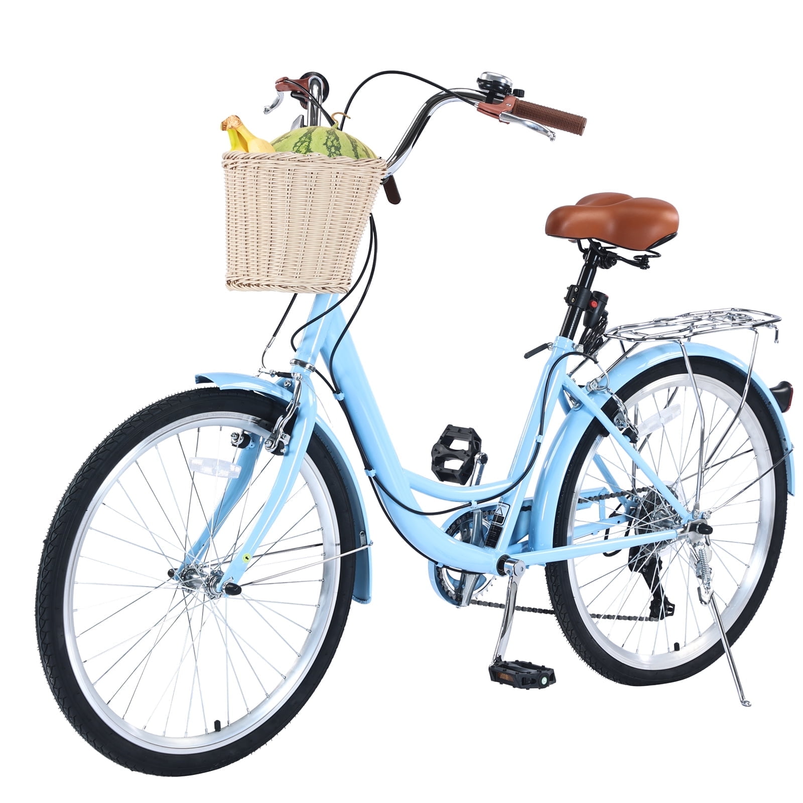 PRIJESSE 26 Inch Beach Cruiser Bike for Women,7 Speed Commute Bike