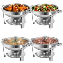 PRIJESSE 4 PACK Chafing Dish Buffet Set with glass lid, 5Qt Round Stainless Steel Chafer for Catering,Buffet Servers and Warmers Set, Silver