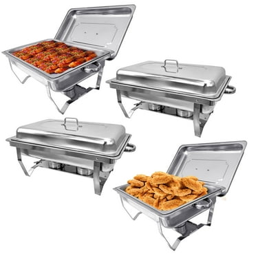 PRIJESSE 4 Pack Chafing Dish Buffet Set, 8QT Stainless Steel Rectangular Chafers and Buffet Warmer Sets for Catering, with Food & Water Pan, Lid, Foldable Frame, Fuel Holder