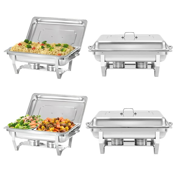 PRIJESSE 4 Pack Chafing Dish Rectangular half pan×2+full pan×2 Chafers Stainless Steel Catering Buffet Warmer Set for Parties,Events,Wedding,Dinner