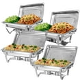 thumbnail image 1 of PRIJESSE 4 Pack Stainless Steel Chafing Dishes Buffet Set 8QT with 2 Full Pans+2 Half Size Food Pans, Foldable Frame, Rectangular Catering Chafer Set, 1 of 10