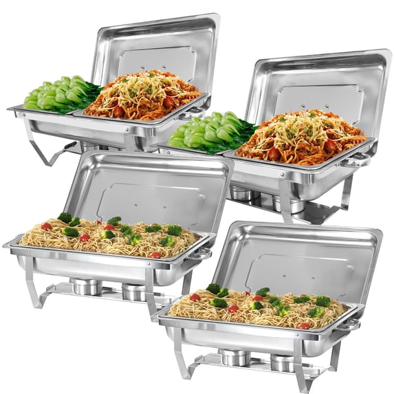 PRIJESSE 4 Pack Stainless Steel Chafing Dishes Buffet Set 8QT with 2 Full Pans+2 Half Size Food Pans, Foldable Frame, Rectangular Catering Chafer Set
