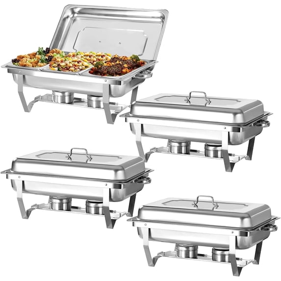 PRIJESSE 4 Pack Stainless Steel Food Warmers 9 QT Chafers and Buffet Warmers Sets with 1/3 Size pan Commercial Catering Chafers for Event