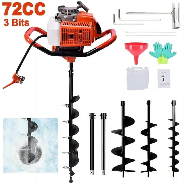 PRIJESSE 4HP 72CC Gas Powered Post Hole Digger + 4" 8" 12" Earth Auger
