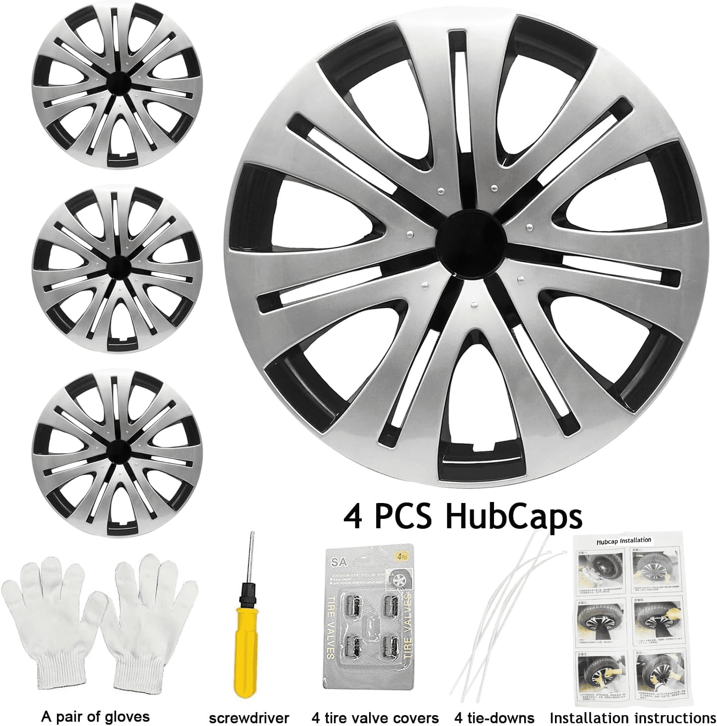 PRIJESSE 4PCS Auto Hubcap Set, R16 Hubcap Wheel Cover Replacement, 16