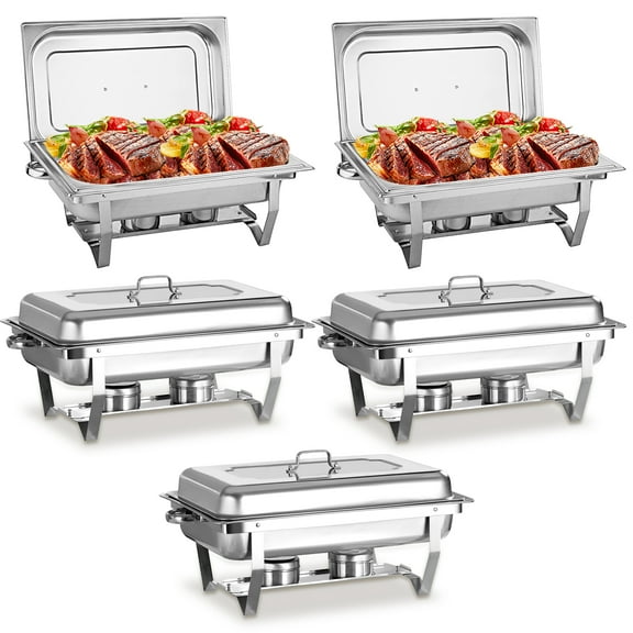 PRIJESSE 5 Pack Chafing Dish Buffet Set, 8QT Buffet Servers and Warmers Chaffing Servers Stainless Steel with Full Size Food Pan, Rectangular Food Warmers for Parties Buffets