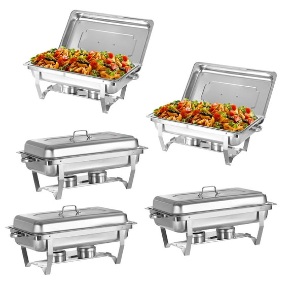 PRIJESSE 5 Pack Chafing Dish Buffet Set, 8QT Buffet Servers and Warmers Chaffing Servers Stainless Steel with Hull Pan, Rectangular Food Warmers for Parties Buffets