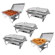 PRIJESSE 5 Pack Chafing Dish Buffet Set, 8QT Stainless Steel Rectangular Chafers and Buffet Warmer Sets for Catering with Food & Water Pan, Lid, Foldable Frame, Fuel Holder