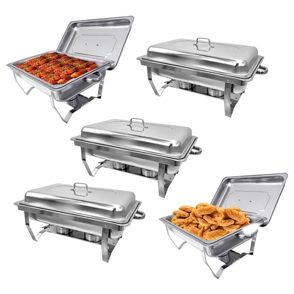 PRIJESSE 5 Pack Chafing Dish Buffet Set, 8QT Stainless Steel Rectangular Chafers and Buffet Warmer Sets for Catering with Food & Water Pan, Lid, Foldable Frame, Fuel Holder