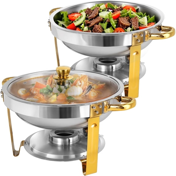 PRIJESSE 5 QT Chafing Dishes for Buffet: Catering Food Warmer for Wedding, Birthday, Christmas 2 PACK Gold Chafing Dishes