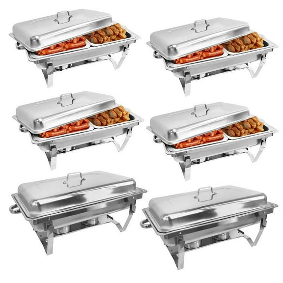 PRIJESSE 6-Pack 1/2 Size Chafing Dishes 8 Qt. Stainless Steel with Durable Frames