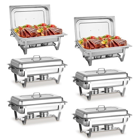 PRIJESSE 6 Pack Chafing Dish Buffet Set, 8QT Buffet Servers and Warmers Chaffing Servers Stainless Steel with Full Size Food Pan, Rectangular Food Warmers for Parties Buffets