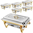 thumbnail image 1 of PRIJESSE 6 Pack Gold 9QT Chafing Dish with Half Size Food Pans, Complete Set Nonstick Stainless Steel Chafer Food Warmer, 1 of 9