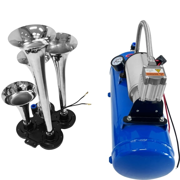 PRIJESSE 6LTrain Horn Kit 12V 150db 120PSI 4-Trumpet Tank Train Air Compressor Kits For RV Vehicle Truck Car Jeep SUV