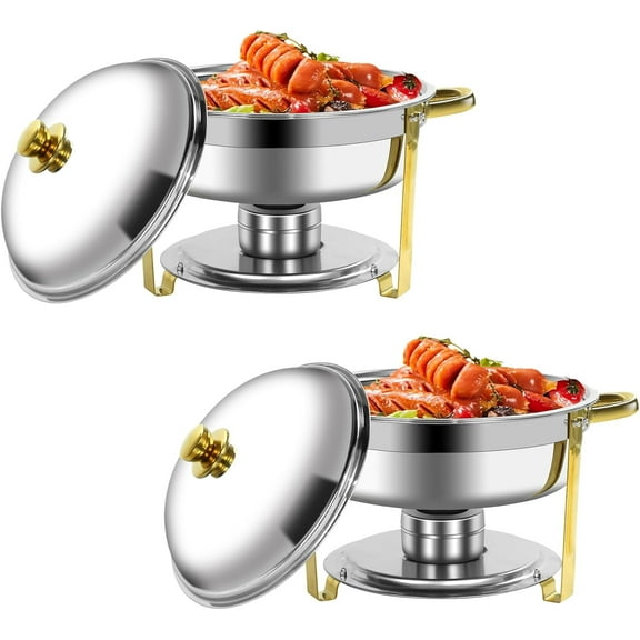 PRIJESSE 6QT Chafing Dish Buffet Set, Gold Stainless Steel Chafers and Buffet Warmers Sets with Lid for Catering Events Weddings Banquets 2 Pack
