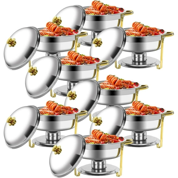 PRIJESSE 6QT Chafing Dish Buffet Set, Gold Stainless Steel Chafers and Buffet Warmers Sets with Lid for Catering Events Weddings Banquets 8 Pack