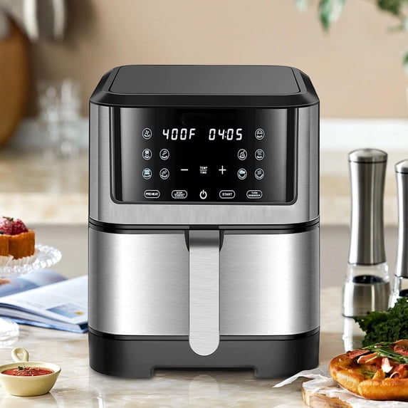 PRIJESSE 8QT Digital Air Fryer, 1500W Electric Air Fryer Toaster Oven Oil Free Multifunction Air Fry with 60 Minute Timer for Baking and 10 Preset Programs, Stainless Steel Accents