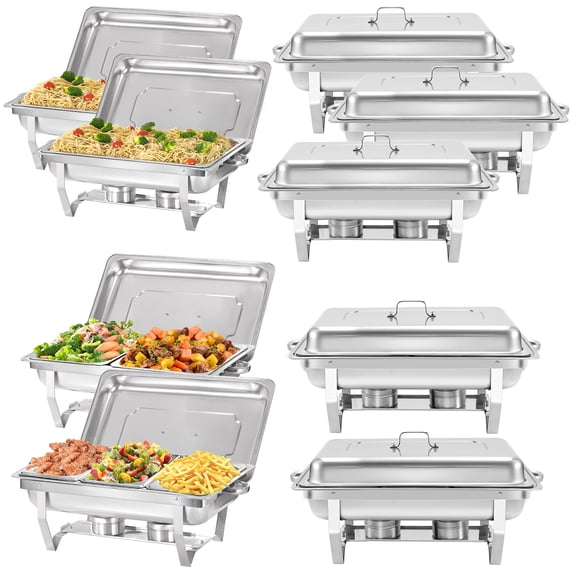 PRIJESSE 9 Pack Chafing Dish Rectangular 8QT Full pan×5+Half pan×2+1/3 pan×2 Chafers Stainless Steel Catering Buffet Warmer Set for Parties,Events,Wedding,Dinner