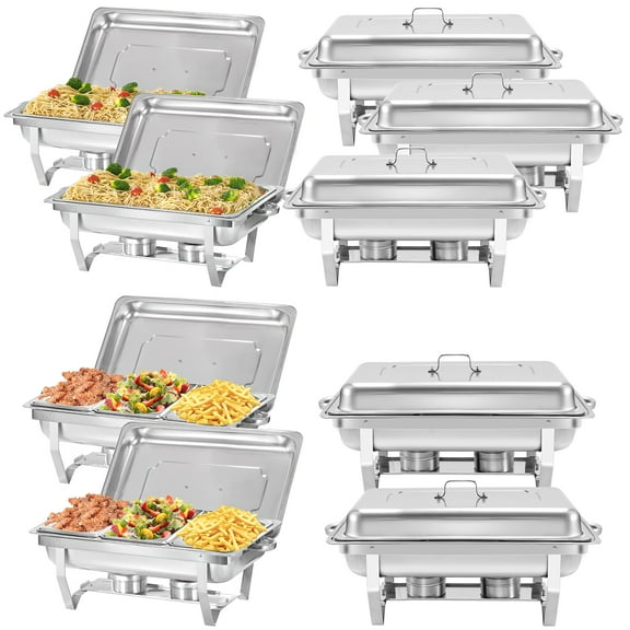 PRIJESSE 9 Pack Chafing Dish Rectangular Full Pan×5+1/3 Pan×4 Chafers Stainless Steel Catering Buffet Warmer Set for Parties,Events,Wedding,Dinner