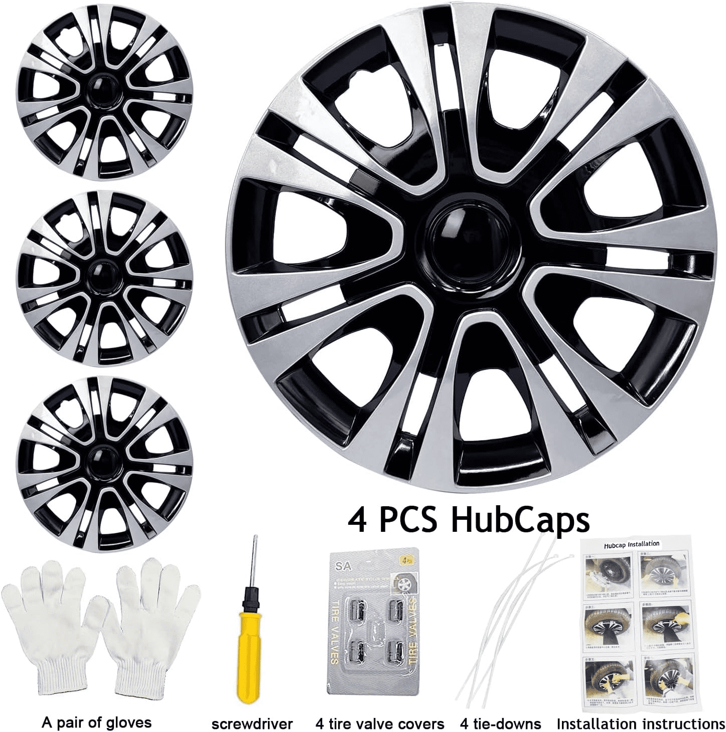 PRIJESSE 4PCS Auto Hubcaps 15 inch Snap On Wheel Covers Fits for Toyota