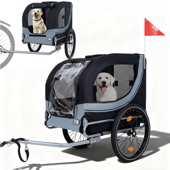 PRIJESSE Bike Trailer for Dogs - 132LBS Pet Trailer, Collapsible Dog Trailer for Bike with Washable Lining, Universal Hitch for 22-28" Bicycles