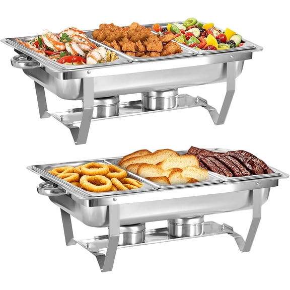 PRIJESSE Chafing Dish 2 Packs 9 Qt Foldable Rectangular Chafer Set, Stainless Steel Buffet Catering Warmer Set 1/3 PAN