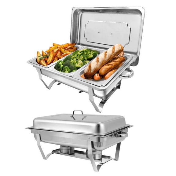 PRIJESSE Chafing Dish 2 Packs 8Qt. 1/3 Size Food Pan，Foldable Rectangular Chafer Set, Stainless Steel Buffet Catering Warmer Set