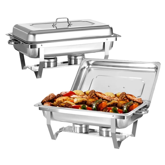 PRIJESSE Chafing Dish Buffet Set 2 PACK, 8 QT Stainless Steel Rectangular Chafing Dishes FULL PAN for Buffet, Warmers Sets for Parties, Events, Wedding, Camping, Dinner